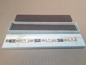 Vintage Black Agate White Mother Of Pearl Style Chinese Bracelet Boxed